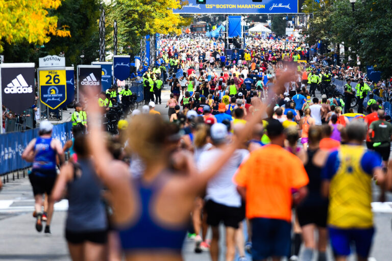 Photo of runners heading towards the finish of the Boston Marathon 2024