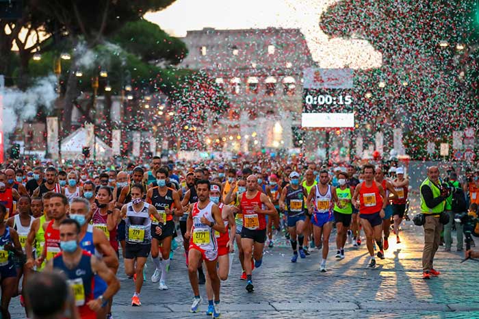 Runners heading away from the Colosseum during the Rome Marathon 2027