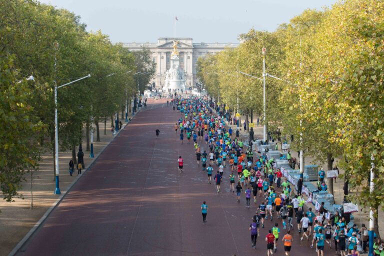 Runners passing up the Royal Parks Half Marathon 2024