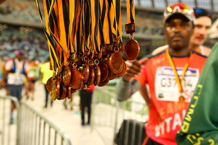 Photo of medals on offer to runners, similar to those available for finishing the Comrades Marathon 2024