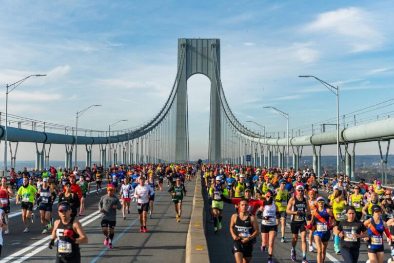 Runners crossing the Verrazzano-Narrows Bridge during the New York City Marathon 2024