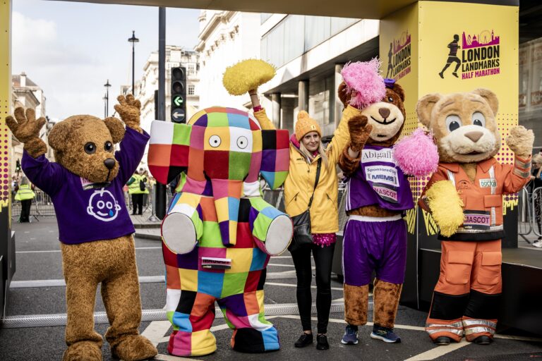 Mascots pose ahead of the London Landmarks Half Marathon 2025