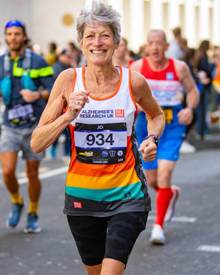 A runner takes part in the London Landmarks Half Marathon 2025 in aid of Alzheimer's Research UK