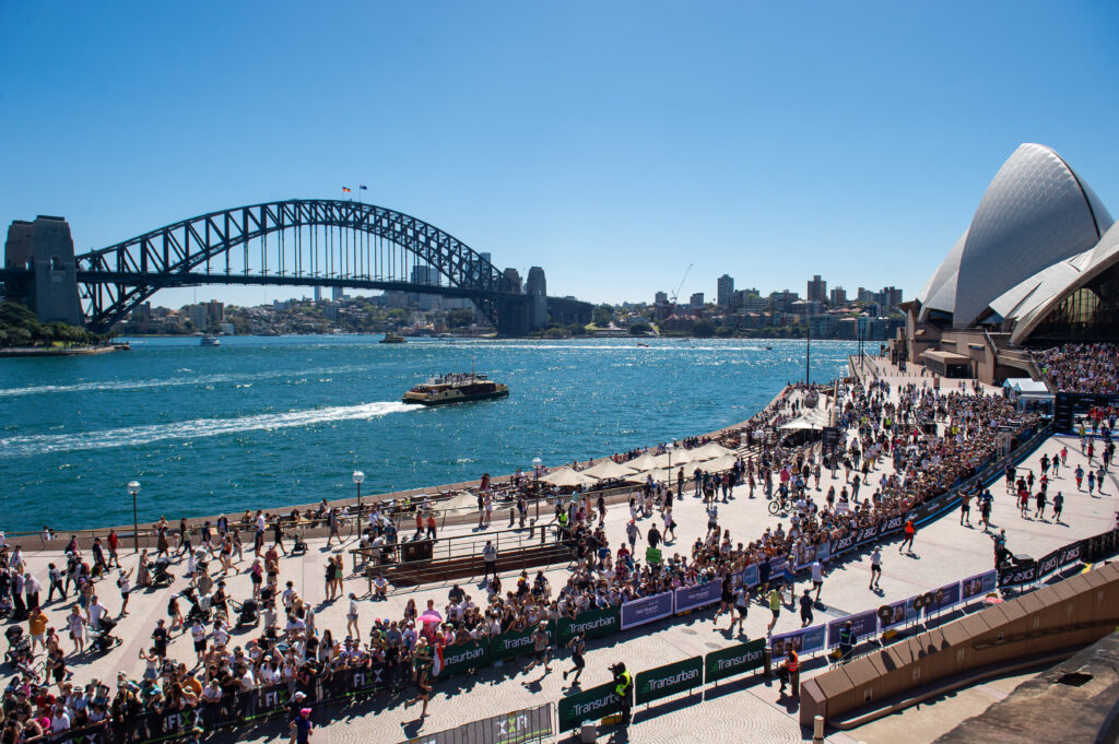 The Sydney Marathon finishes in front of the Sydney Harbour Bridge