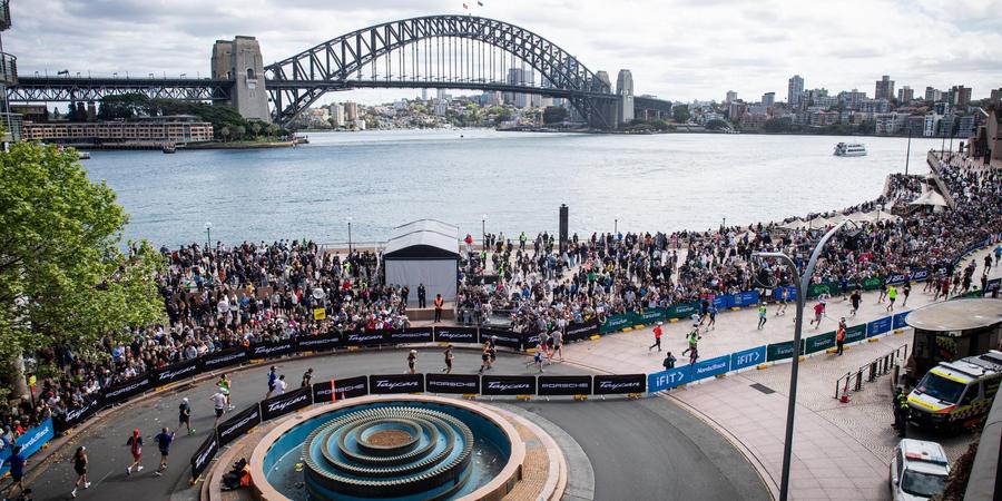 Runners passing along the Sydney shoreline during the Sydney Marathon, part of Marathon Tours & Travel's brand new Aussie Challenge