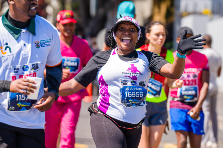 A runner poses for the camera during the Cape Town Marathon 2026