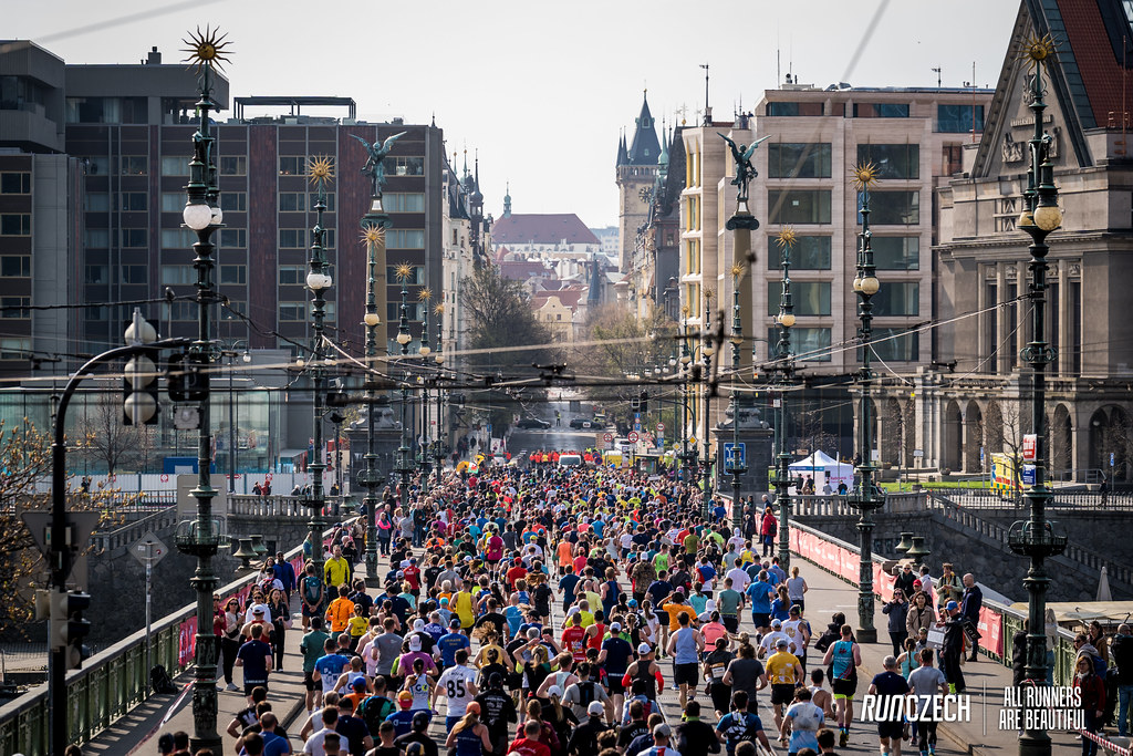 Runners passing through Prague during the Prague Half Marathon