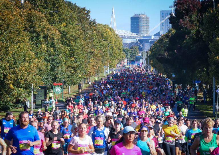 Runners heading away from Cardiff city centre during the Cardiff Half Marathon, one part of the SuperHalfs series