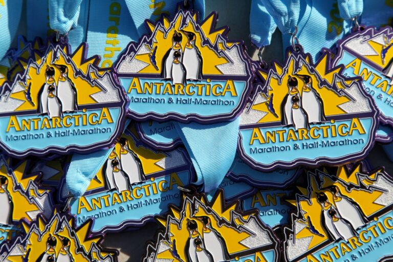Photo of medals available to runners for completing the Antarctica Marathon
