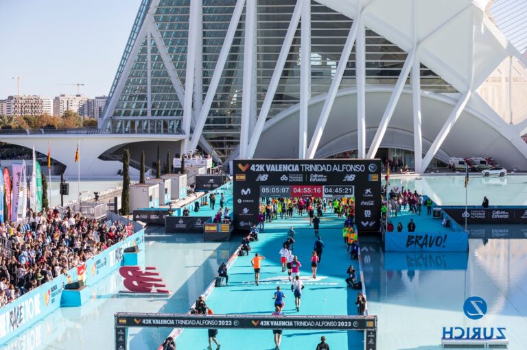 Runners approaching the finish line during the Valencia Marathon 2024