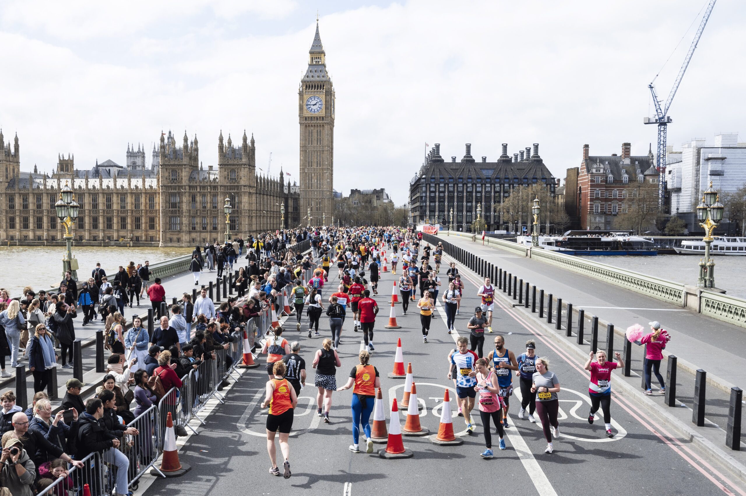 Runners passing over Westminster Bridge during the London Landmarks Half Marathon 2025