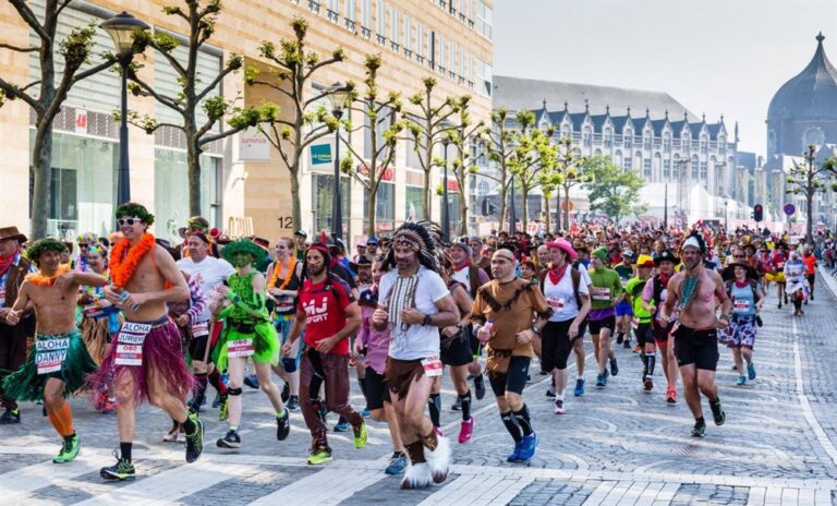 Runners adorned in fancy dress taking part in the Beer Lovers Marathon