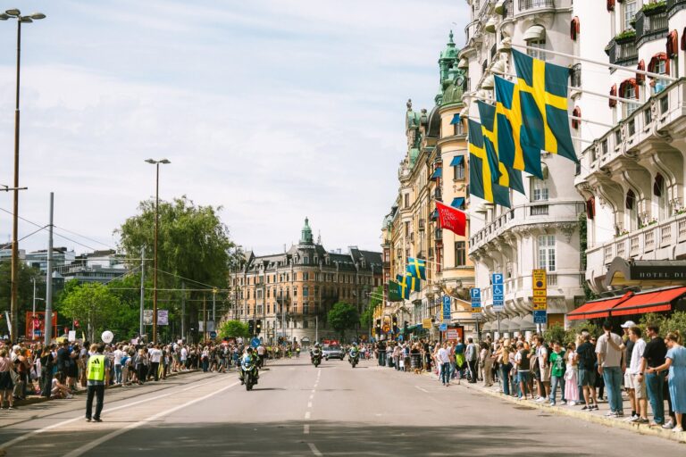 Supporters line the streets ahead of the Stockholm Marathon