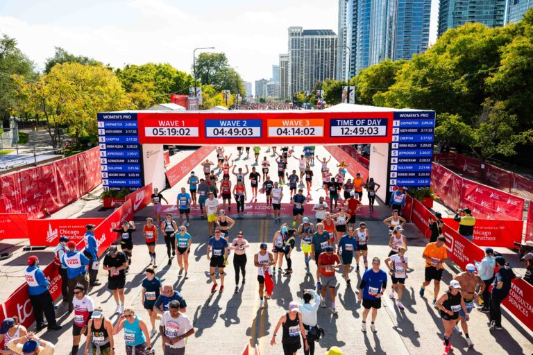The finish line for the Chicago Marathon 2026