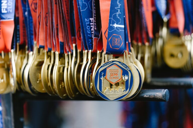 Medals that runners receive upon completion of the Paris Half Marathon