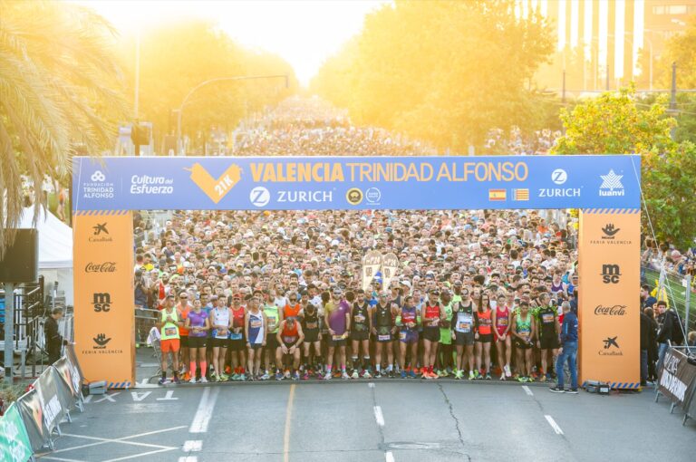 Runners wait on the start line during the Valencia Half Marathon